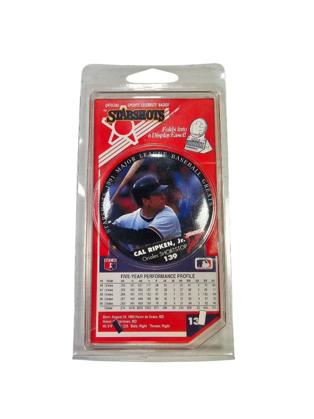 Starshots 1991 Cal Ripken Jr. 2" Pinback Pin Button #139 w/ Display Easel